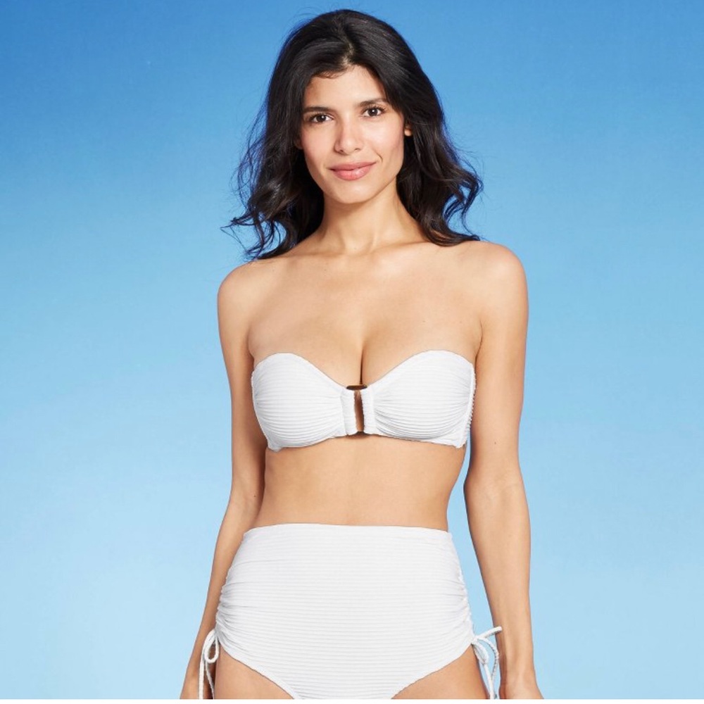 White Textured High-Waisted Bikini Set